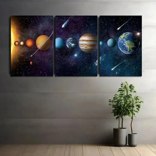 3pcs Vibrant Space Art with Planets & Stars Metal Print Ready to Hang Art