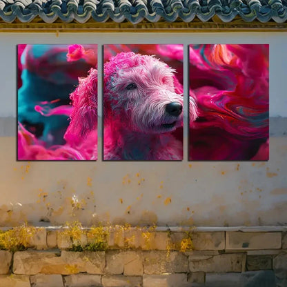 3pcs Vibrant Colorful Dog Abstract Design Metal Print Ready to Hang Art