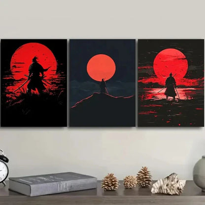 3pcs Samurai Modern Contemporary Style Wall Art Set Canvas Unframed - High Quality Print 100% Australian Made Wall Canvas