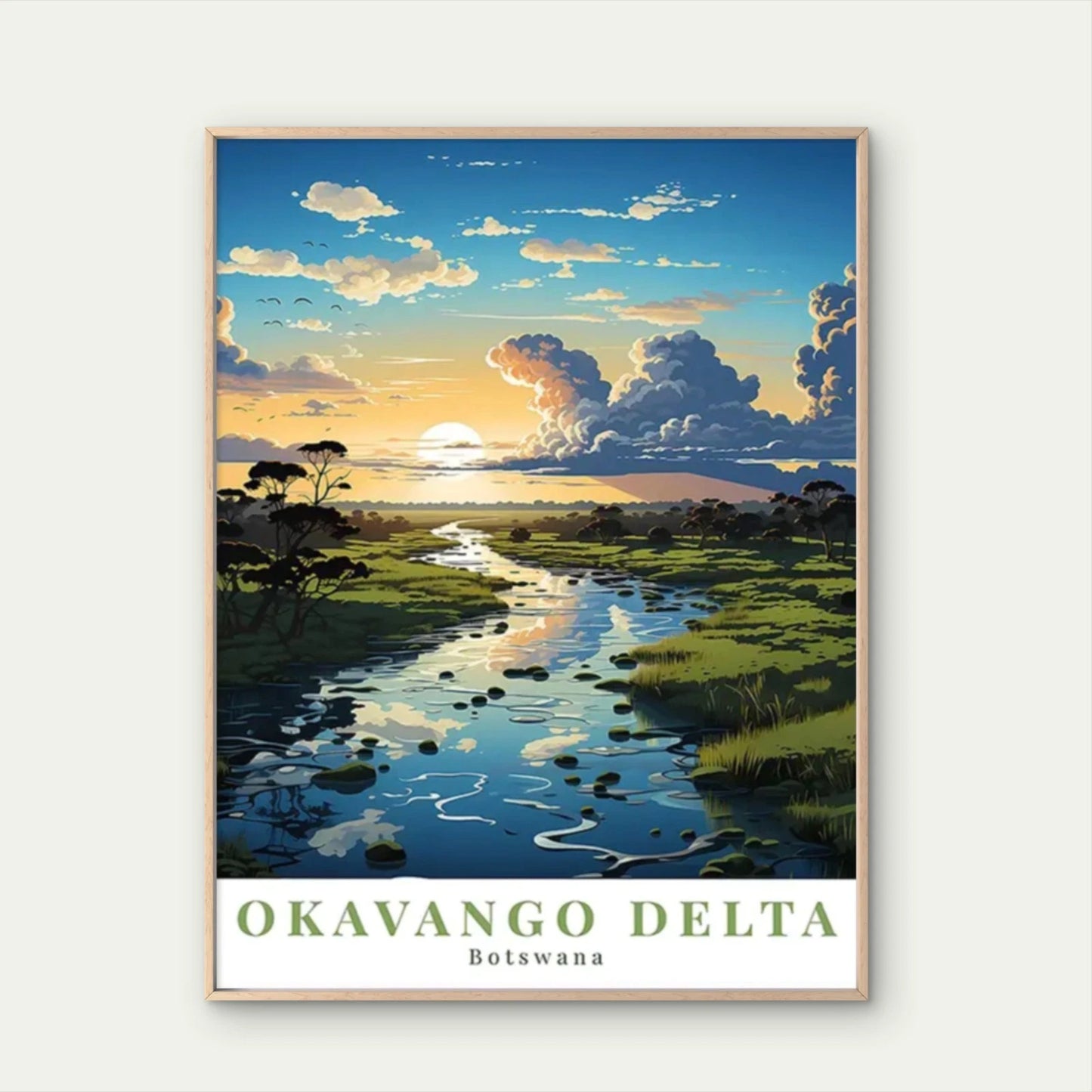 Okavango Delta Botswana Vintage Nature Travel Poster Print Wall Art