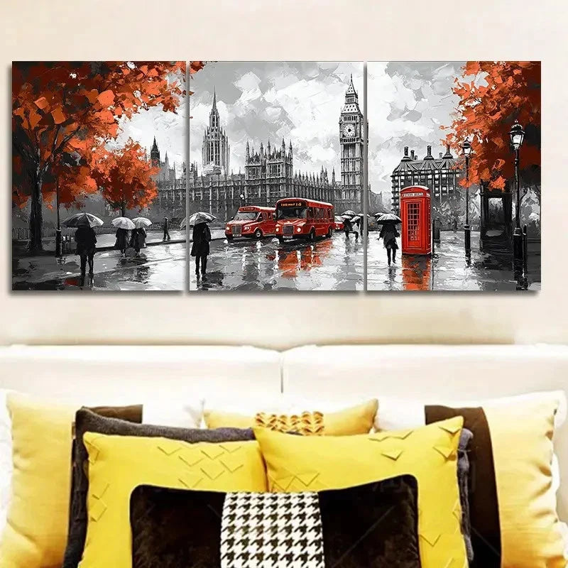 3pcs London Street Scene Wall Art Metal Print Ready to Hang Art