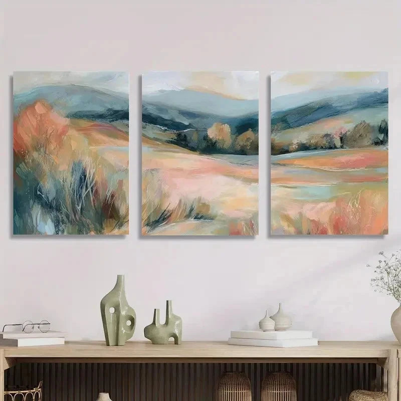 3pcs Impressionist Vintage Forest Landscape Metal Print Ready to Hang Art