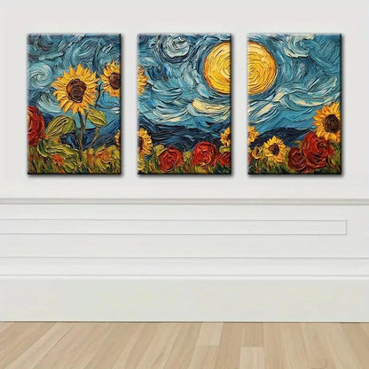 3pcs Sunflower Field Landscape Wall Art Set Canvas Framed 60x90cm - High Quality Print 100% Australian Made Wall Canvas Ready to Hang