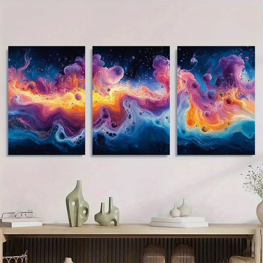 3pcs Psychedelic Colorful Abstract Oil Painting Metal Print Ready to Hang Art