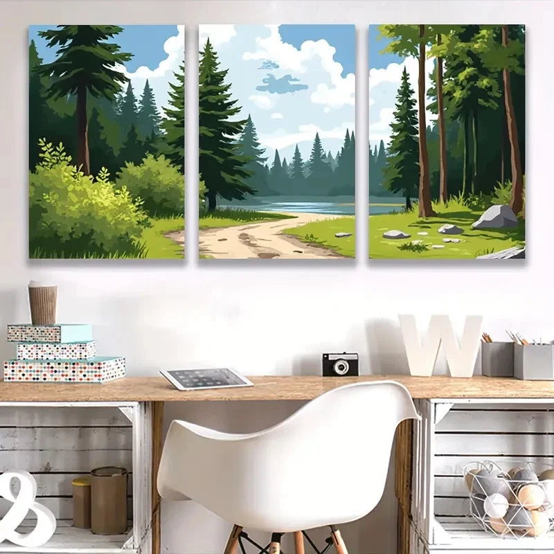 3pcs Dirt Road in the Woods I Wall Art Set Canvas Framed 40x60cm - High Quality Print 100% Australian Made Wall Canvas Ready to Hang