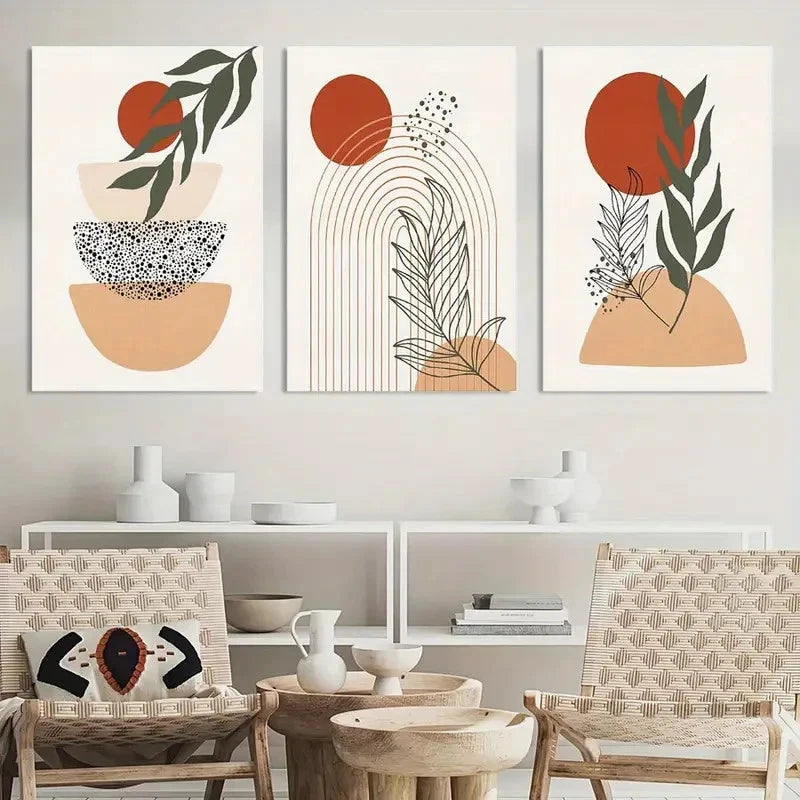 3pcs Vibrant Abstract Geometric Designs Set Metal Print Ready to Hang Art