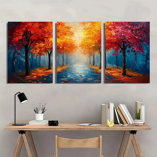 3pcs Colorful Autumn Trail Abstract Painting Metal Print Ready to Hang Art