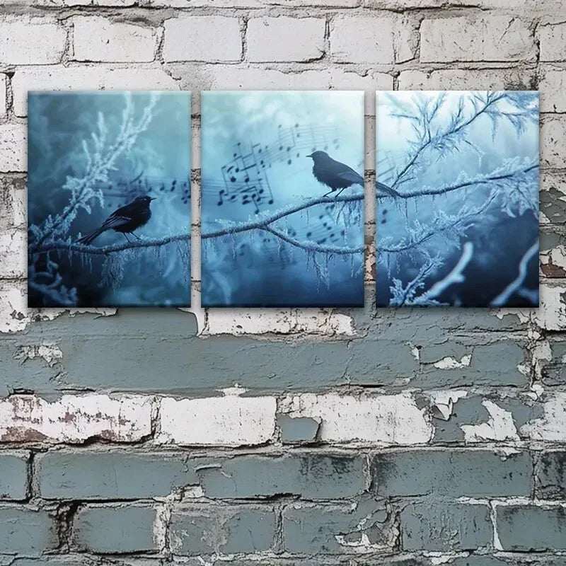 3pcs Dreamy Music Tree with Birds Metal Print Ready to Hang Art
