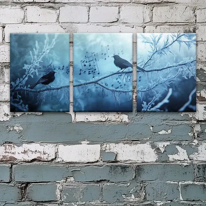 3pcs Dreamy Music Tree with Birds Metal Print Ready to Hang Art