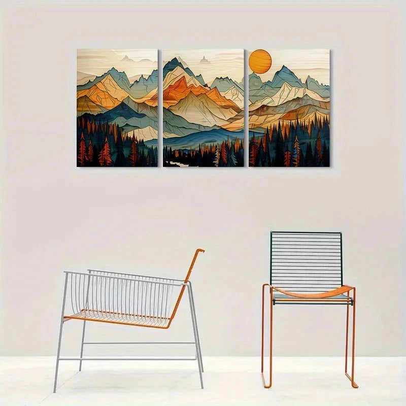 3pcs Mountain Sunset Vibrant Nature Metal Print Ready to Hang Art