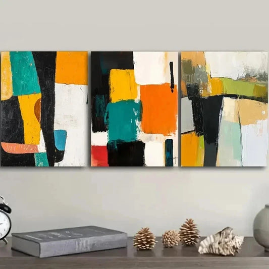 3pcs Abstract Design in Black White and Yellow Wall Art Set Canvas Framed 40x60cm - High Quality Print 100% Australian Made Wall Canvas Ready to Hang