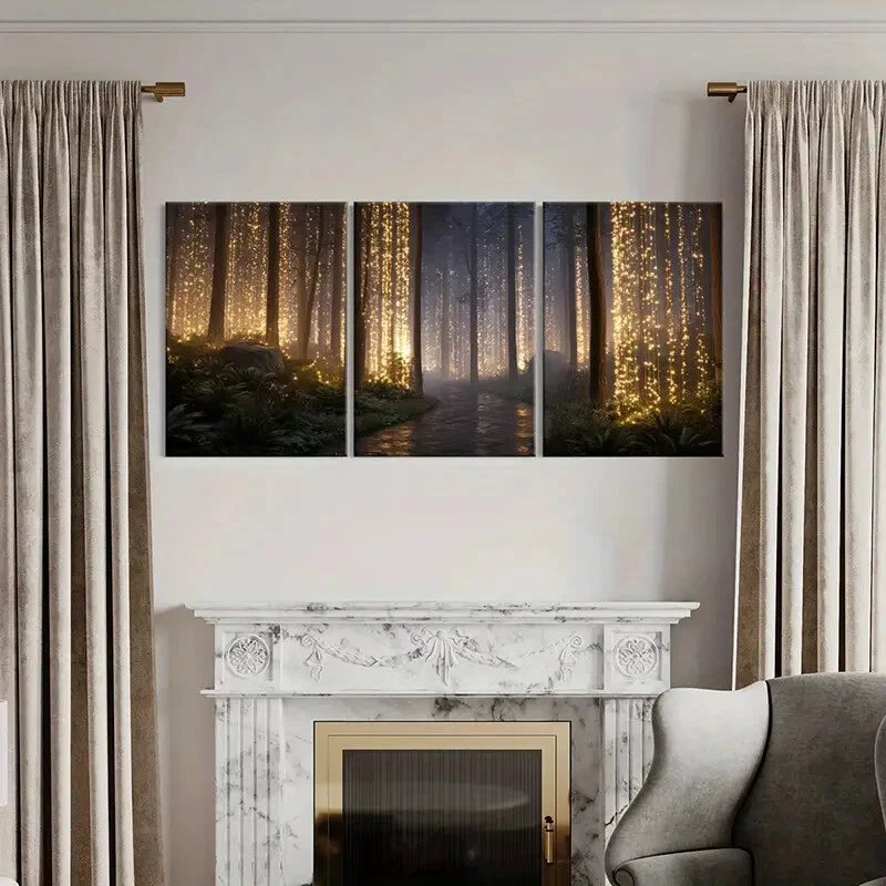 3pcs Mystical Nature Enchanted Forest Pathway Metal Print Ready to Hang Art