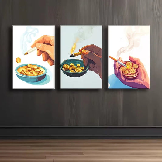 3pcs Golden Burning Design Wall Art Set Canvas Framed 50x70cm - High Quality Print 100% Australian Made Wall Canvas Ready to Hang