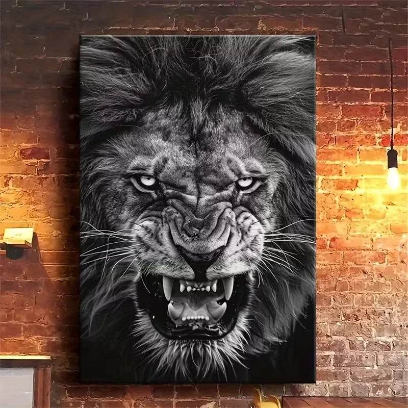 Fierce Black & White Lion Gaze Metal Print Ready to Hang