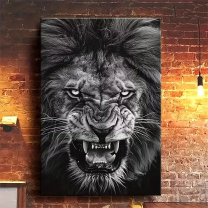 Fierce Black & White Lion Gaze Metal Print Ready to Hang