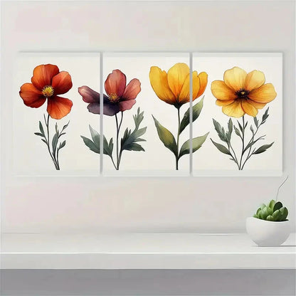 3pcs Dark Wildflower Floral Botanical Prints Metal Print Ready to Hang Art