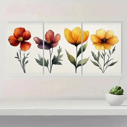 3pcs Dark Wildflower Floral Botanical Prints Metal Print Ready to Hang Art