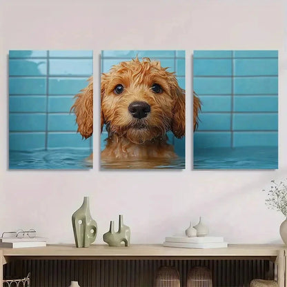 3pcs Golden Retriever Dog Humorous Shower Metal Print Ready to Hang Art