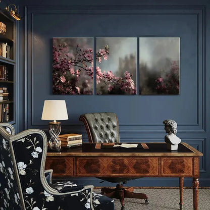 3pcs Artistic Cherry Blossoms Dreamy Silhouette Metal Print Ready to Hang Art