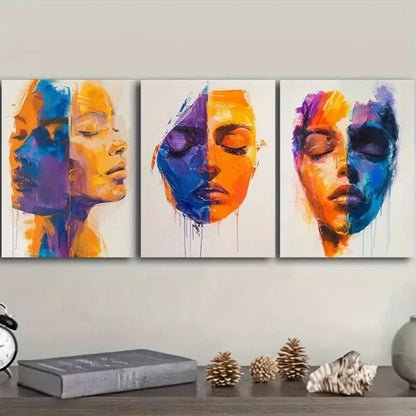 3pcs Abstract Face Colorful Wall Art Canvas Unframed - High Quality Print 100% Australian Made Wall Canvas