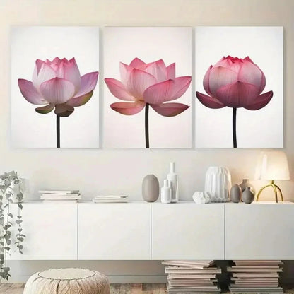 3pcs Pink & White Botanical Minimalist Metal Print Ready to Hang Art