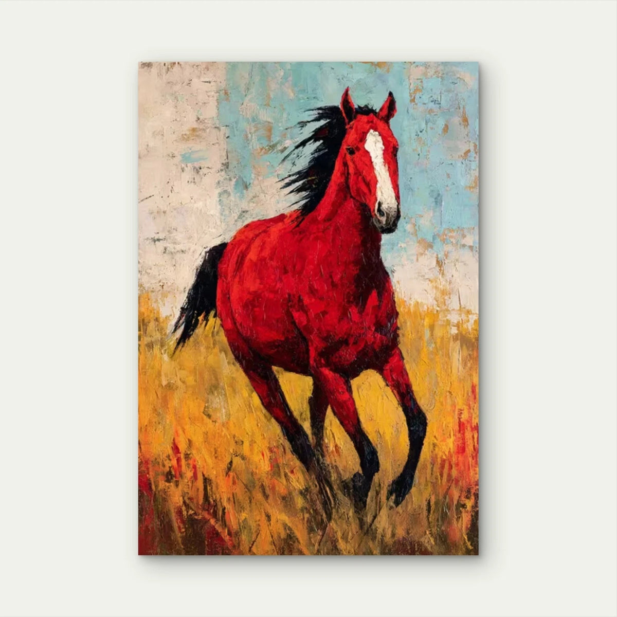 Red Galloping Horse with Wildflower Meadow Metal Print Ready to Hang