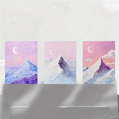 3pcs Crescent Moon Over Mountain Peaks Metal Print Ready to Hang Art