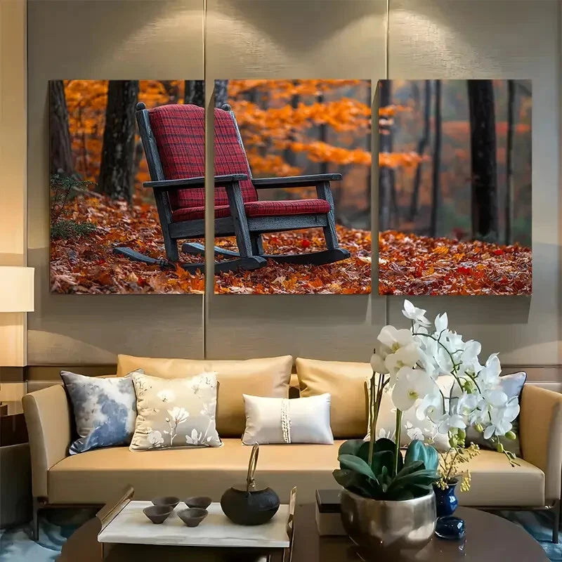 3pcs The Rocking Chair in Autumn Metal Print Ready to Hang Art