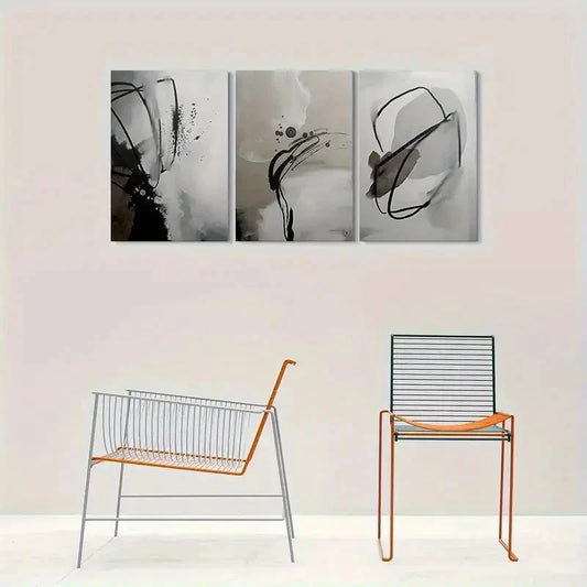 3pcs Black and White Abstract Art Metal Print Ready to Hang Art