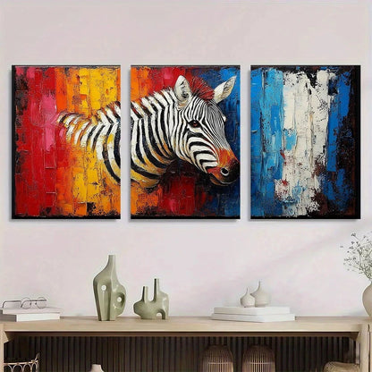 3pcs Abstract Colorful Zebra Vibrant Animal Metal Print Ready to Hang Art