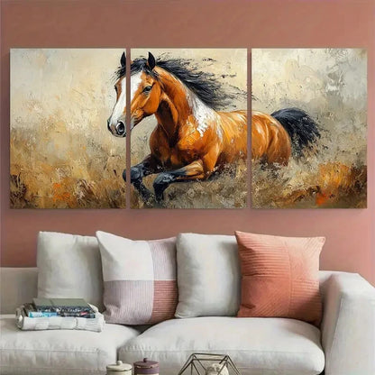 3pcs Horse Running Portrait Illustration Metal Print Ready to Hang Art