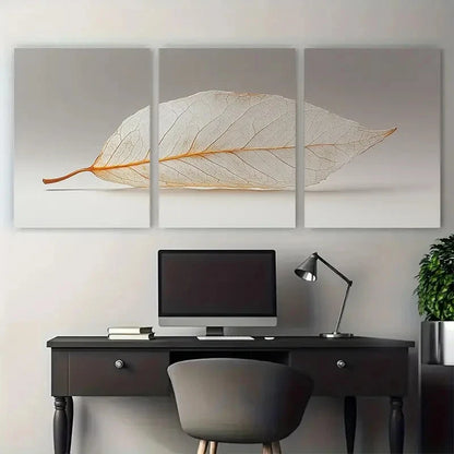 3pcs Minimalist Dried Leaf Neutral Beige and White Wall Art Set Canvas Framed 40x60cm - High Quality Print 100% Australian Made Wall Canvas Ready to Hang