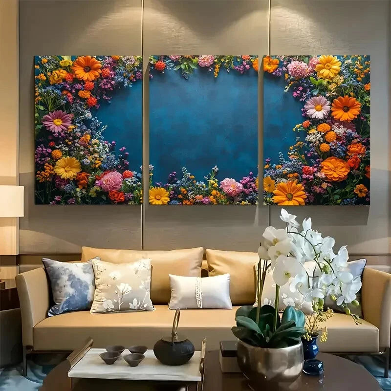 3pcs Rustic Floral Wreath Wildflower Design Metal Print Ready to Hang Art