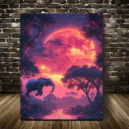 Enchanting Elephant Swinging under Sunset Sky  40x60cm Metal Print Ready to Hang