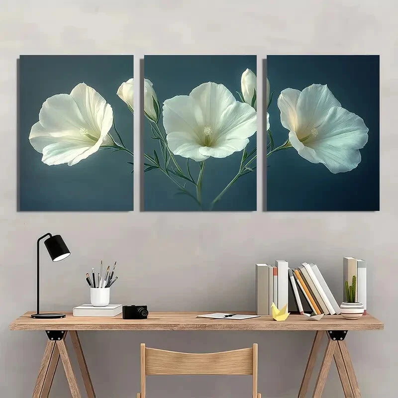 3pcs Elegant White Lisianthus Flower Metal Print Ready to Hang Art