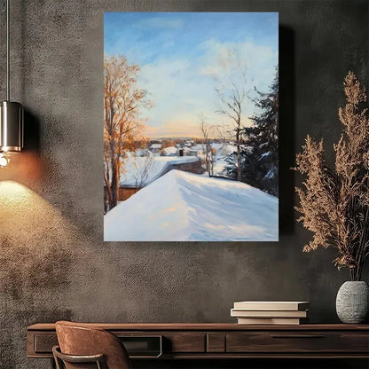 Beautiful Winter Serenity Snowy Landscape Painting 40x60cm Metal Print Ready to Hang