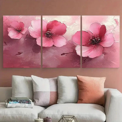 3pcs Elegant Pink Floral Abstract Design Wall Art Set Canvas Framed 60x90cm - High Quality Print 100% Australian Made Wall Canvas Ready to Hang