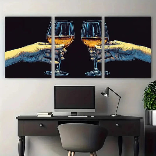 3pcs Minimalist Line Drawing Hands Cheers Wine Metal Print Ready to Hang Art