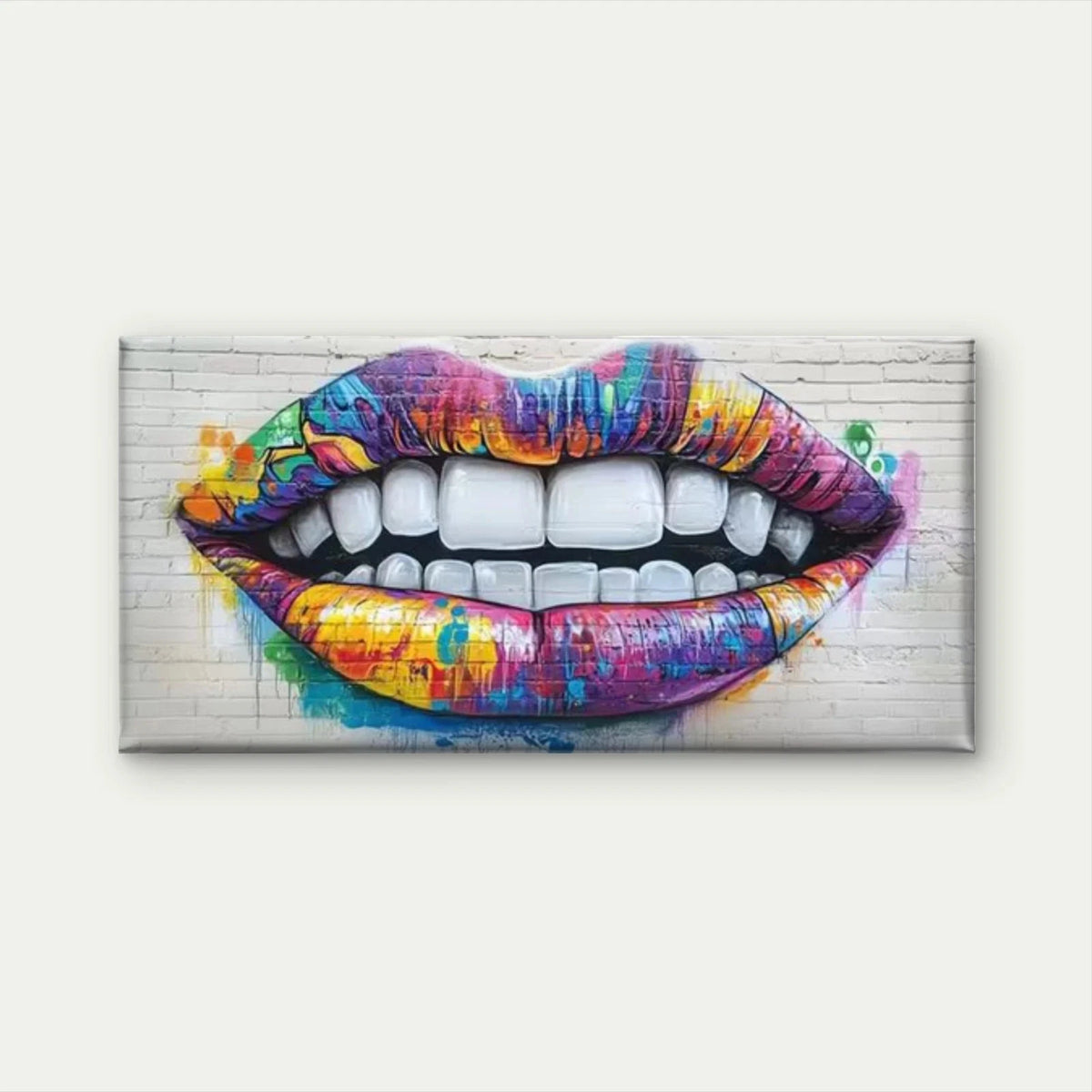 Vibrant Graffiti Style Lip Wall Art Canvas Office Home Room Framed 120x60cm