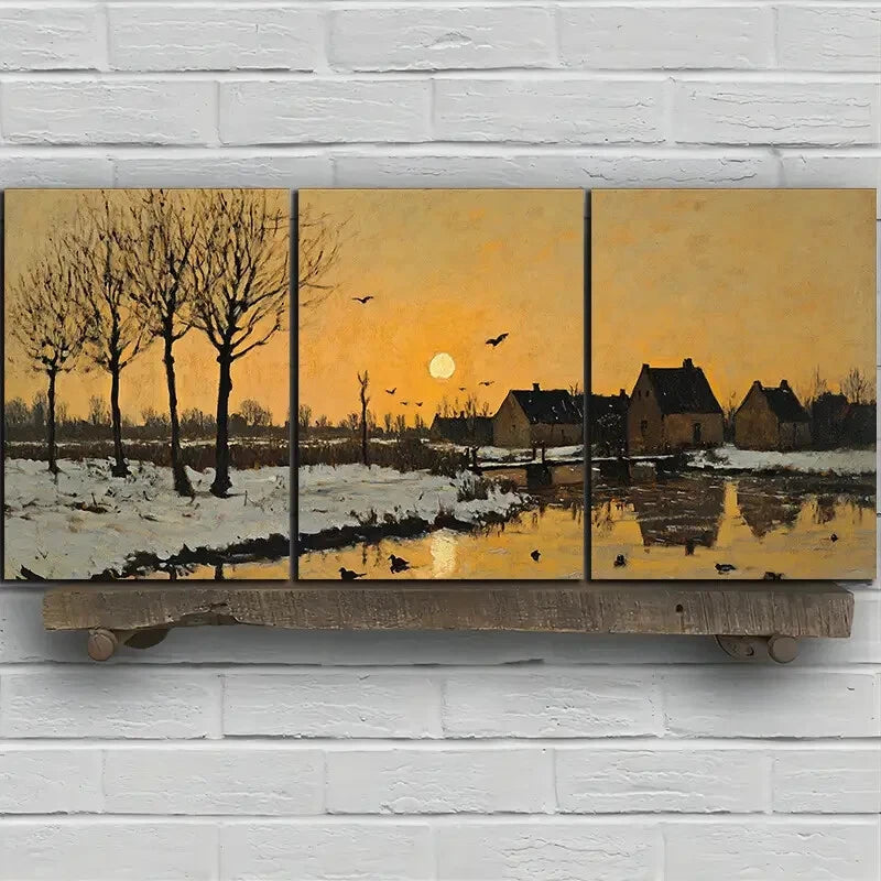 3pcs Sunrise in Winter Farmhouse Metal Print Ready to Hang Art