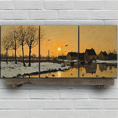 3pcs Sunrise in Winter Farmhouse Metal Print Ready to Hang Art