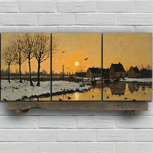 3pcs Sunrise in Winter Farmhouse Metal Print Ready to Hang Art