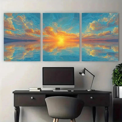 3pcs Orange And Golden Melting Sky Perfect Wall Art Set Canvas Framed 60x90cm - High Quality Print 100% Australian Made Wall Canvas Ready to Hang