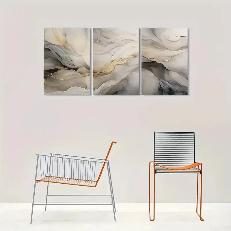 3pcs Modern Minimalist Painting Beige Metal Print Ready to Hang Art