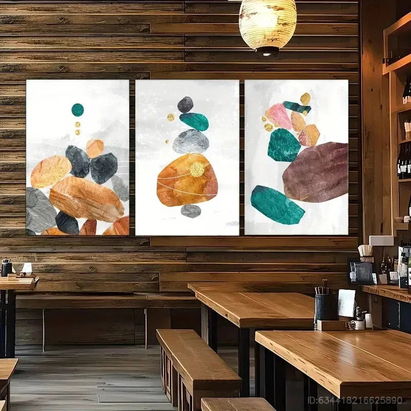 3pcs Geometric Art Abstract Art Print Metal Print Ready to Hang Art