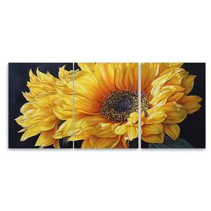 3pcs Vibrant Sunflower in Full Bloom Metal Print Ready to Hang Art