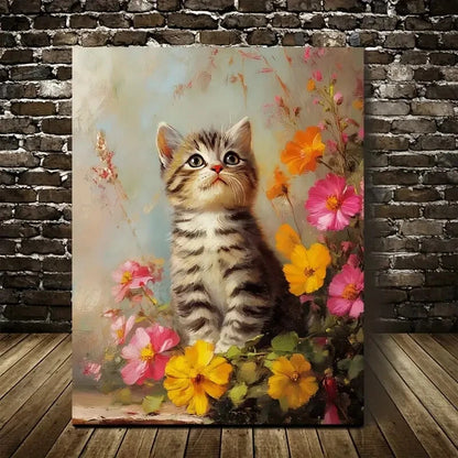 Cute American Shorthair Kitten with Flowers & Plants  40x60cm Metal Print Ready to Hang