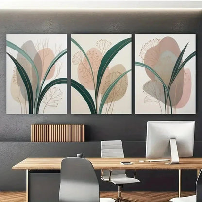 3pcs Eucalyptus Leaves Abstract Painting Metal Print Ready to Hang Art