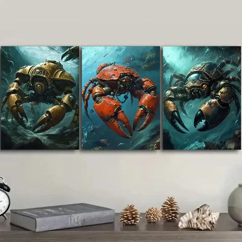 3pcs Featuring an Anthropomorphic Crab Wall Art Set Canvas Unframed – High Quality Print 100% Australian Made Wall Canvas