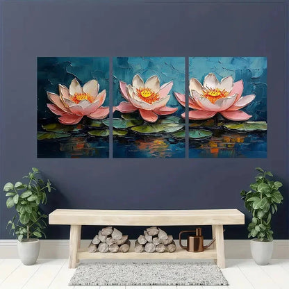 3pcs Vibrant Pink & White Flowers Oil Painting Metal Print Ready to Hang Art